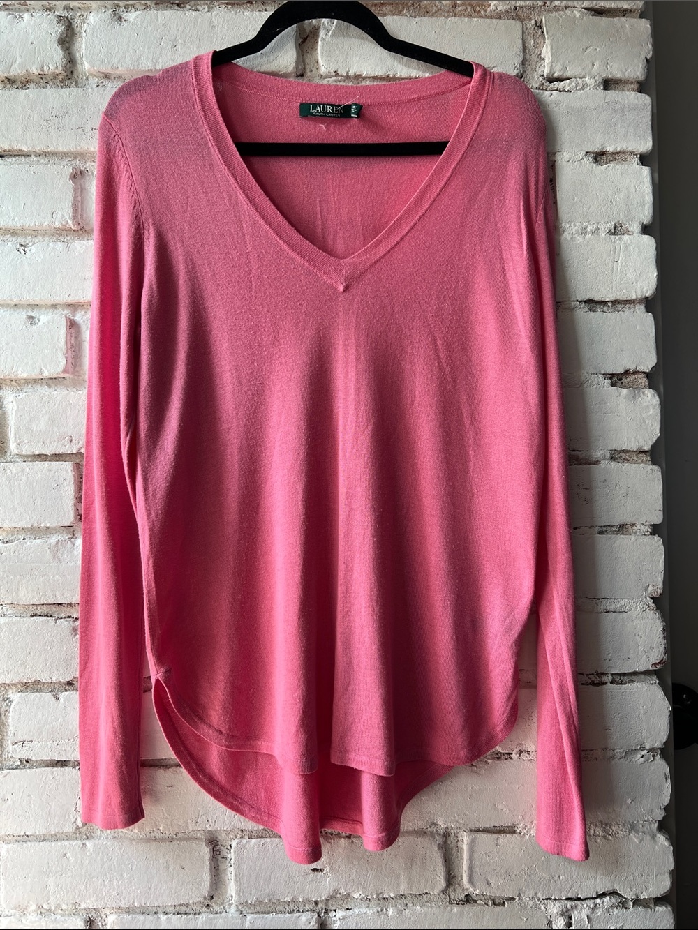 33% silk 2013 Lauren Ralph Lauren Pink V-Neck Long-Sleeve Top